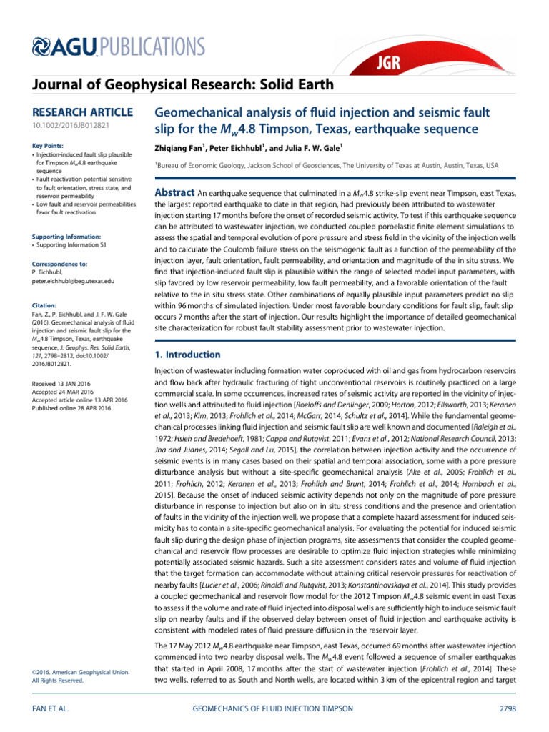 Fault Stability - Geomechanical Analysis of Fluid Injection and Seismic ...