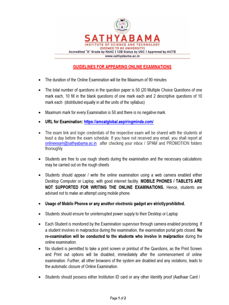 Guidelines Online Examination | PDF | World Wide Web | Internet & Web