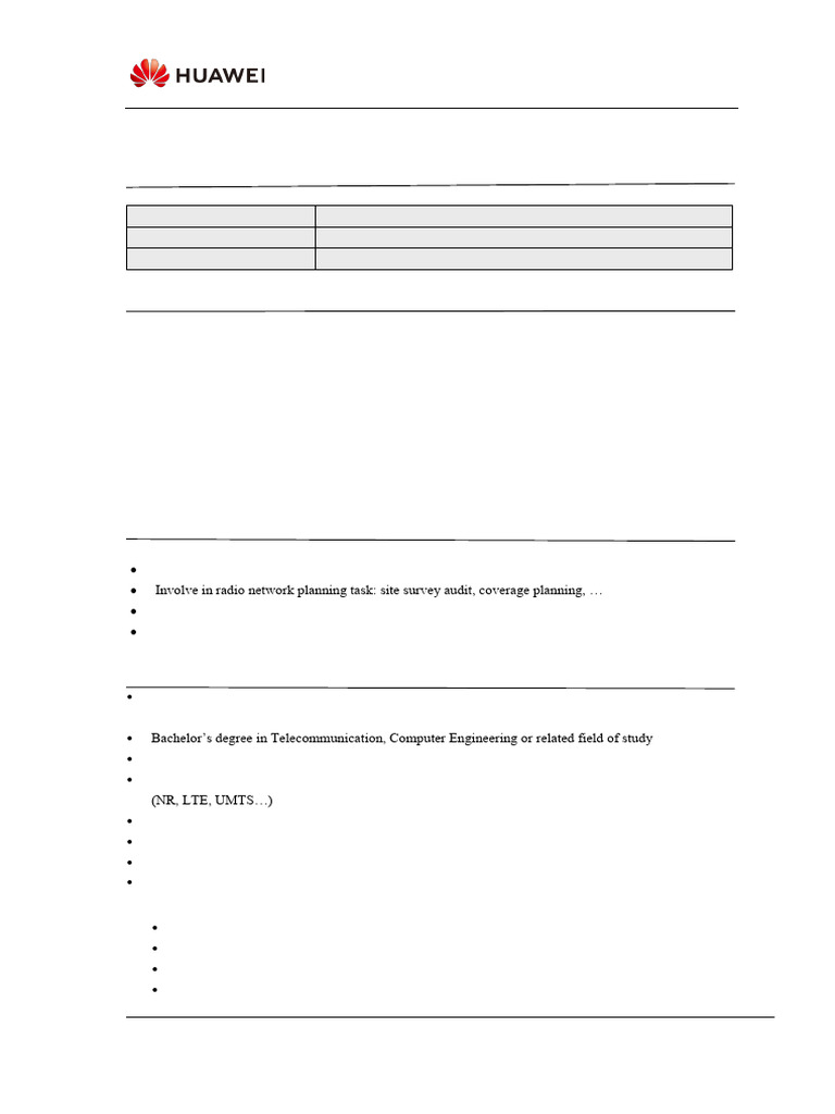 Huawei JD RF Engineer Intern | PDF | 4 G | Computer Networking