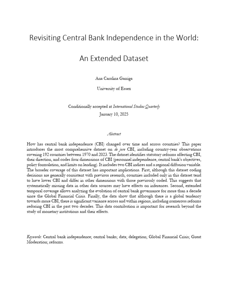 Central Bank Independence Dataset 1970-2023 | PDF | Central Banks ...