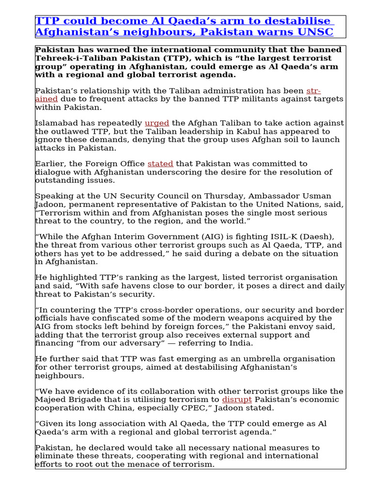 TTP: Al Qaeda's Potential Regional Threat | PDF | Taliban | Afghanistan ...