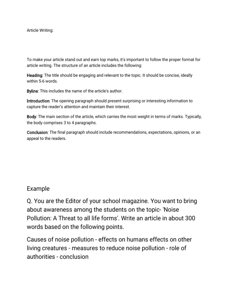 Article Writing Format and Example | PDF | Determinants Of Health ...
