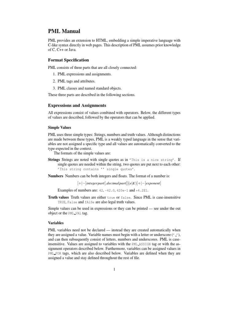 PML Language Overview and Syntax | PDF | Html Element | Array Data Type