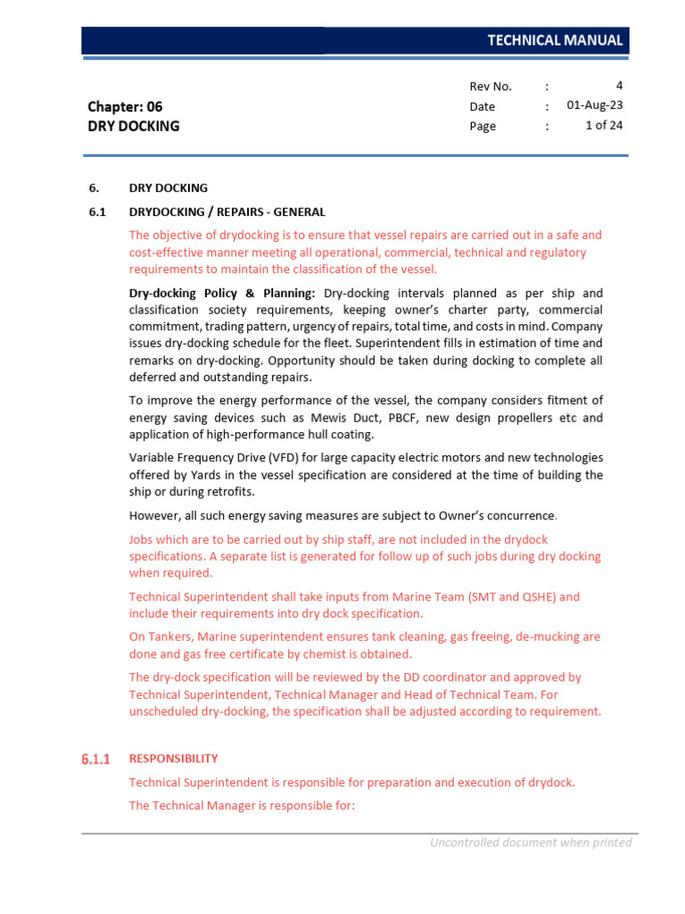 Dry Docking Procedures and Responsibilities | PDF | Bearing (Mechanical ...