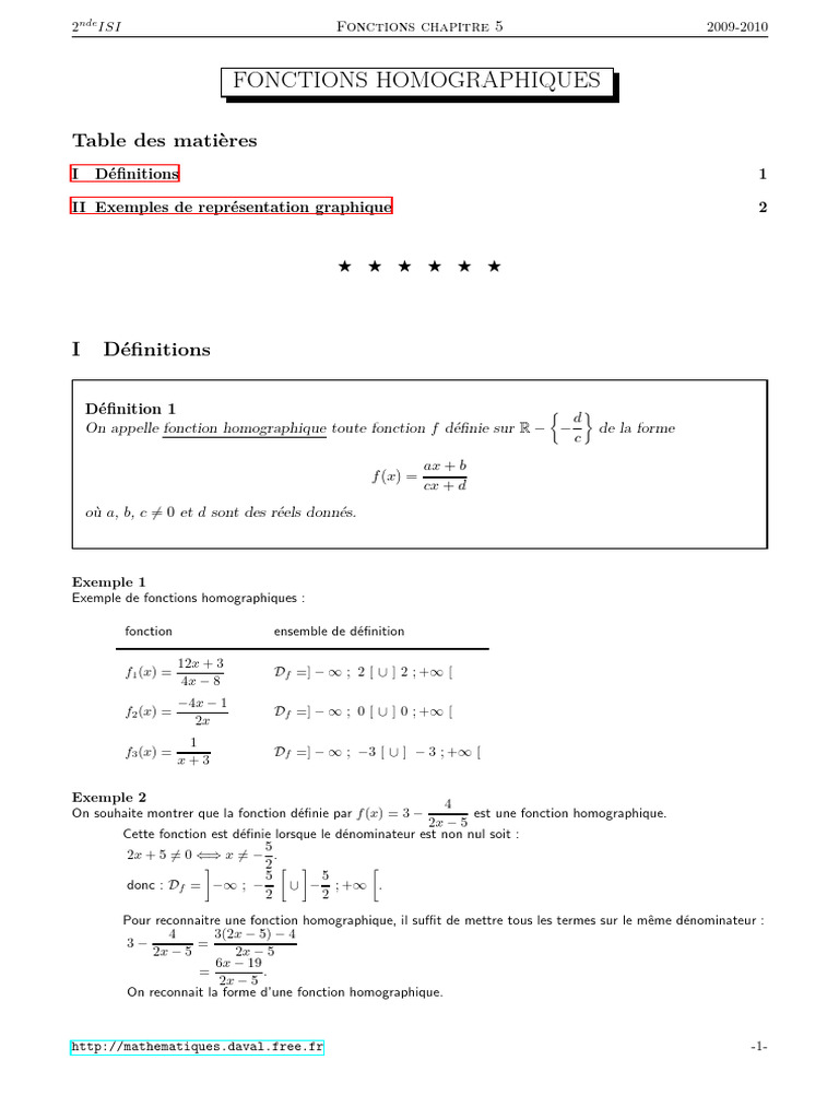 Fonctions Homographiques : Définition et Exemples | PDF | Géométrie ...