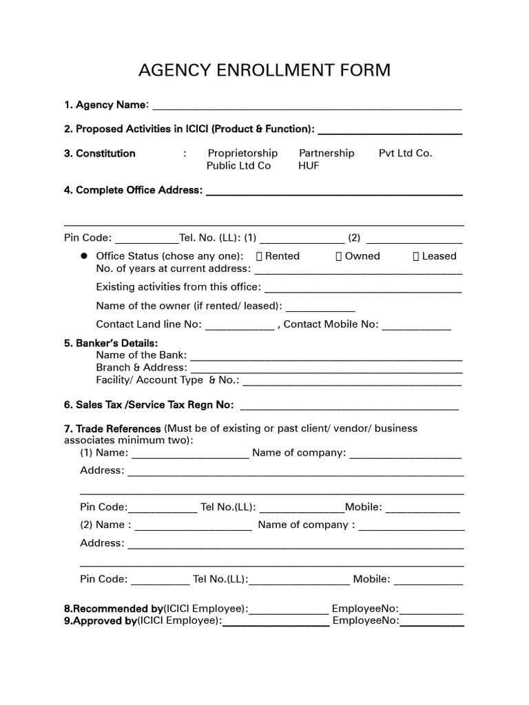 Agency Enrollment Form | PDF | Financial Services | Business