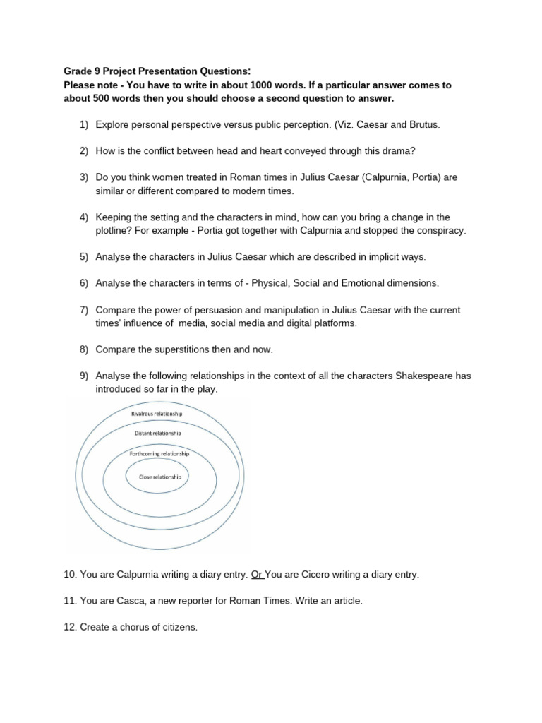 Grade 9 Project Presentation Questions | PDF