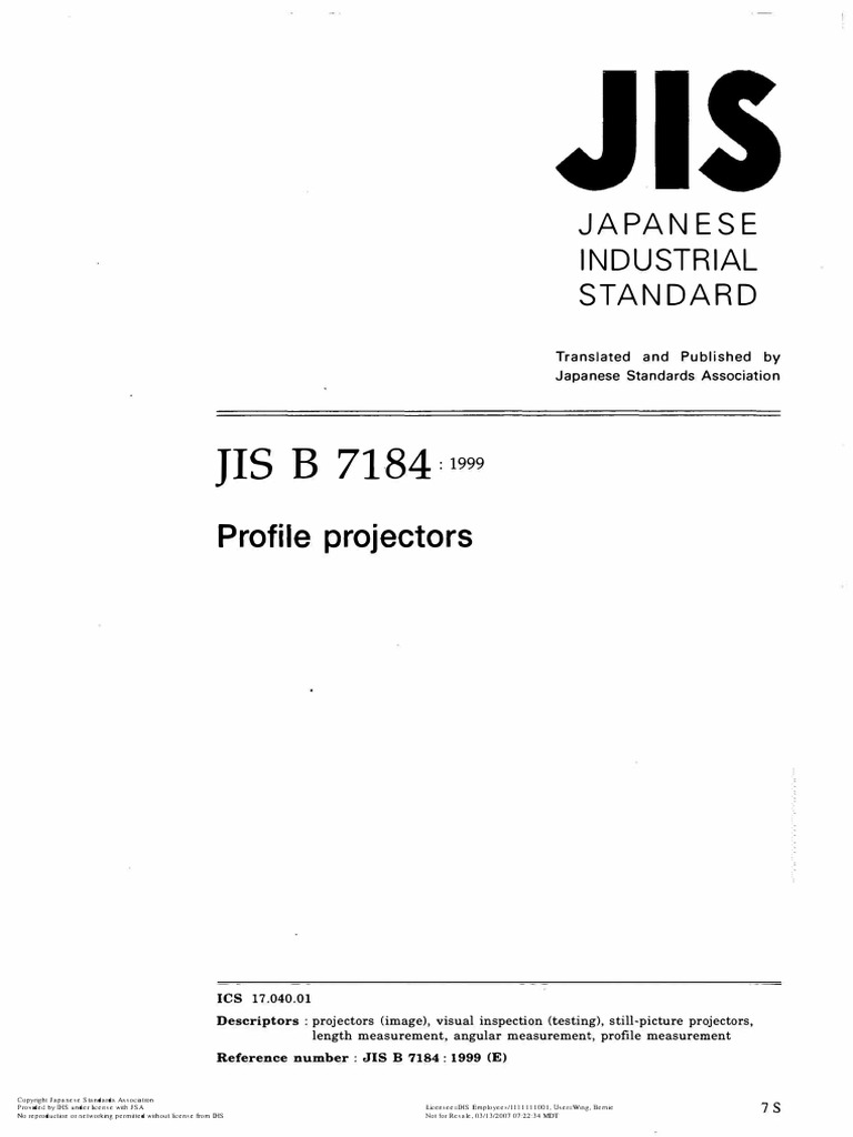 JIS B 7184:1999 Profile Projectors Guide | PDF | Angular Resolution ...