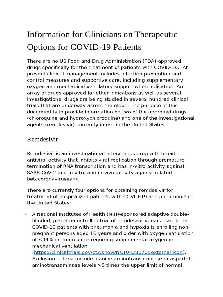 Information For Clinicians On Therapeutic Options For COVID | PDF ...