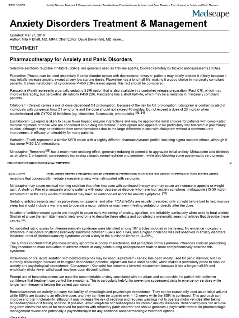 Anxiety Disorders Treatment & Management | PDF | Benzodiazepine ...