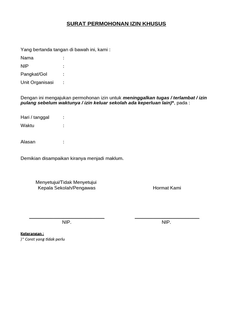 Permohonan Izin Khusus Sekolah | PDF