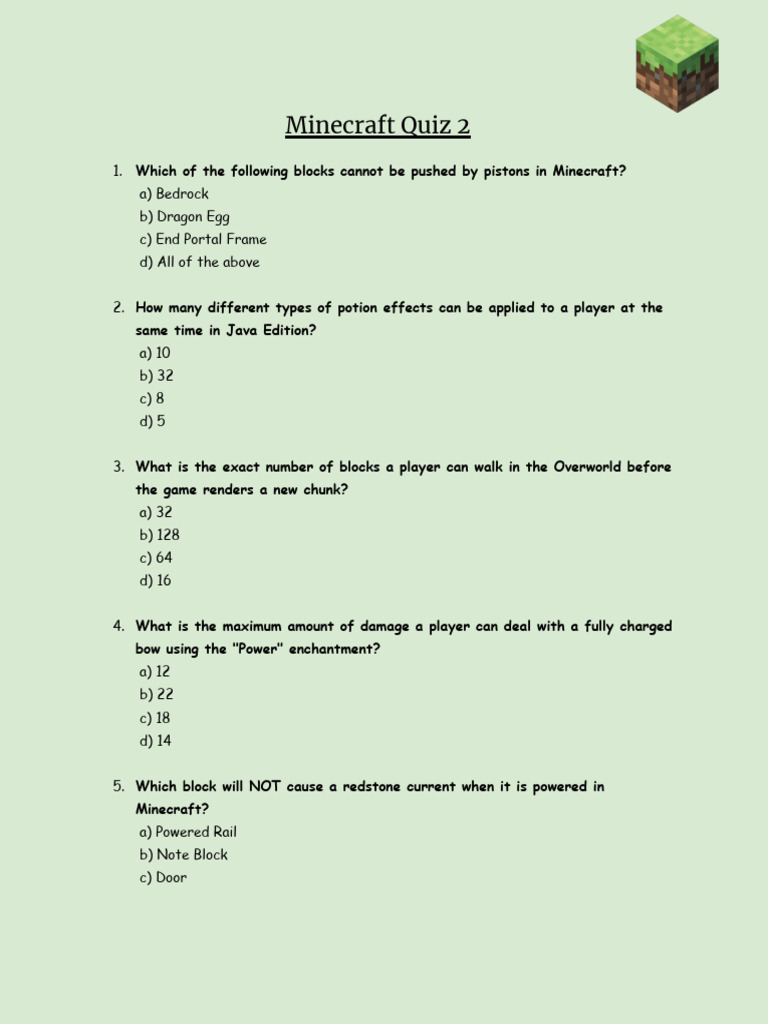 Minecraft Quiz 2 | PDF | Minecraft