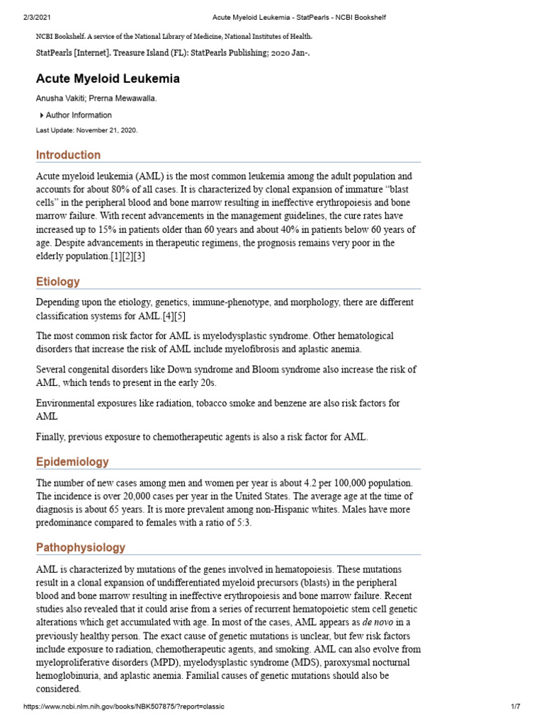 Acute Myeloid Leukemia Overview | PDF | Leukemia | Medical Specialties