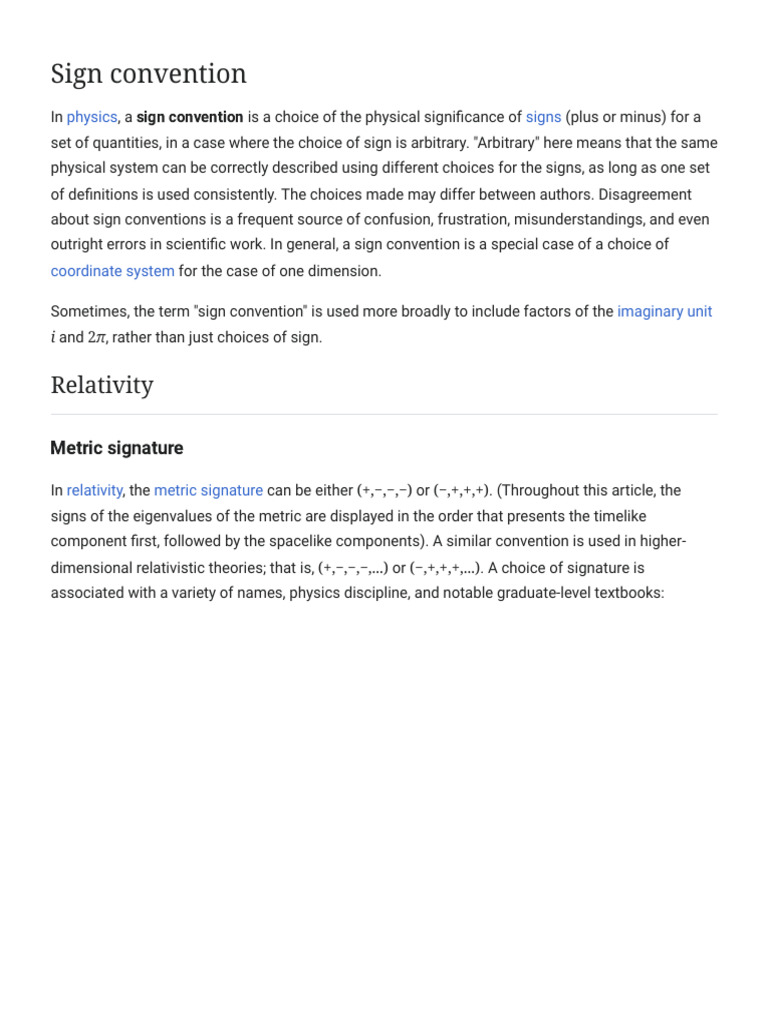 Understanding Sign Conventions in Physics | PDF | General Relativity ...