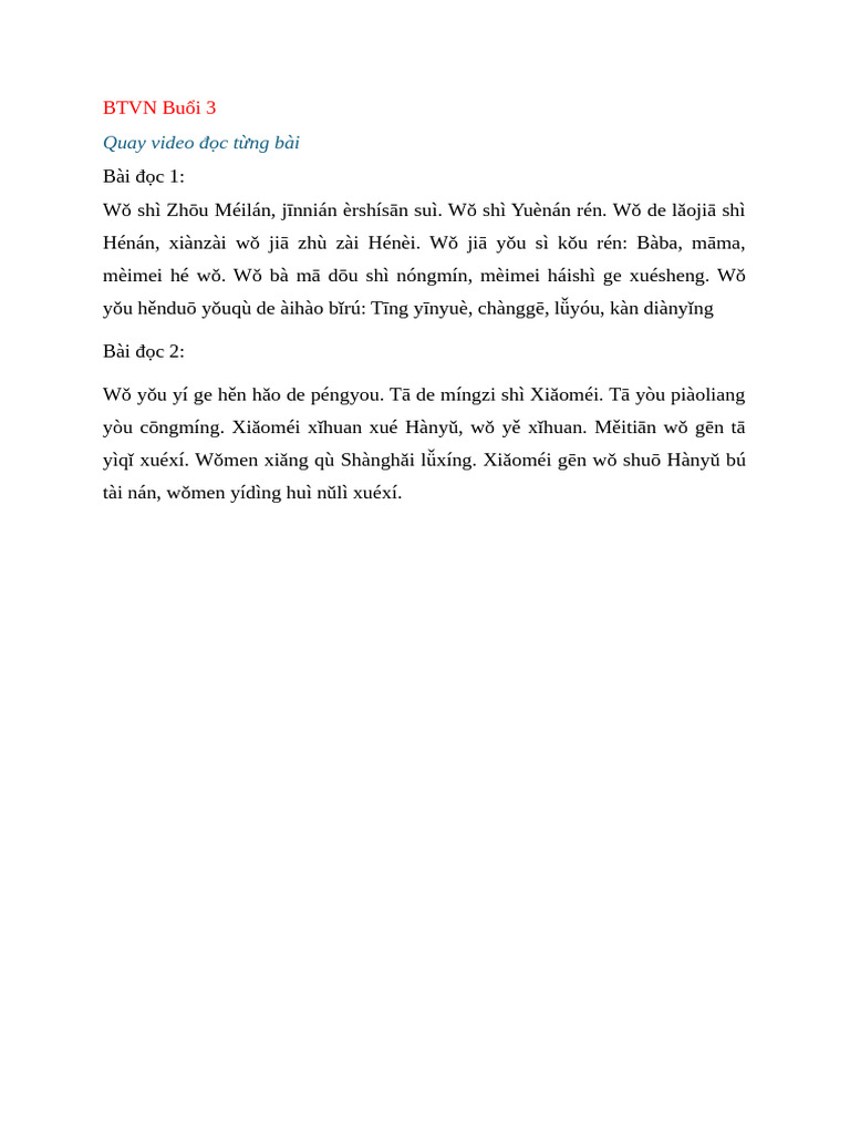 Luyện Đọc Pinyin Cơ Bản | PDF