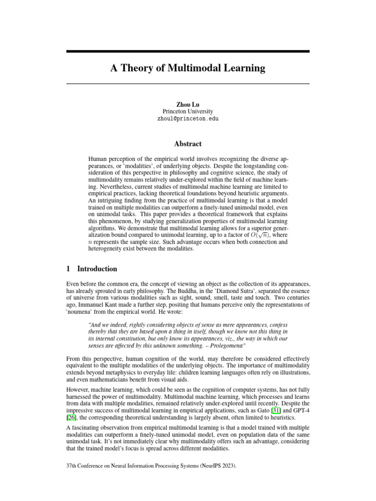 Multimodal Learning | PDF | Machine Learning | Noumenon