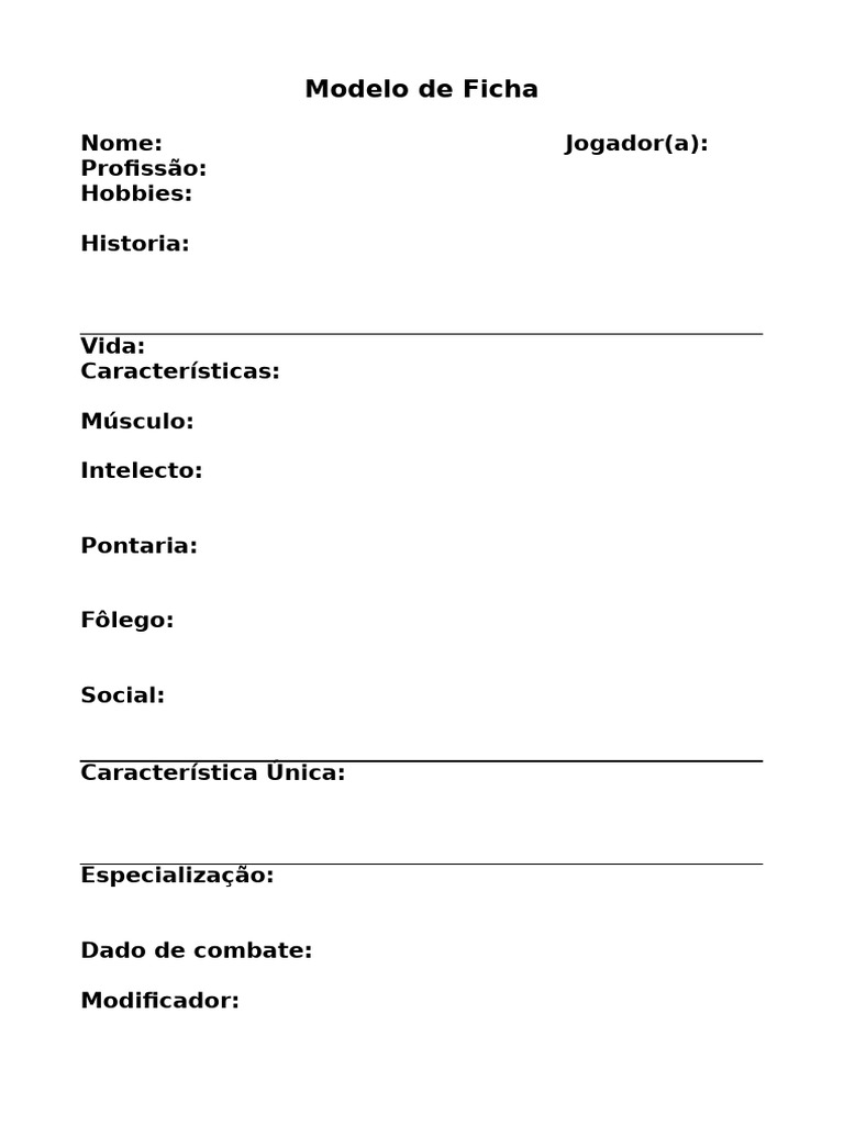 Modelo de Ficha para Jogadores | PDF