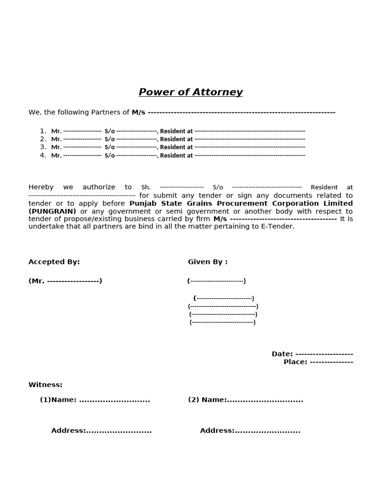 Power of Attorney for Tender Submission | PDF