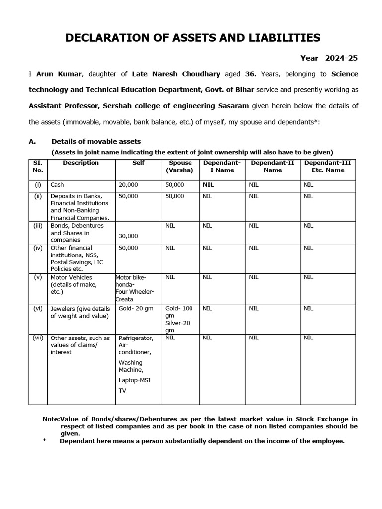 Asset Declaration Form 2024-25 | PDF | Economies | Money