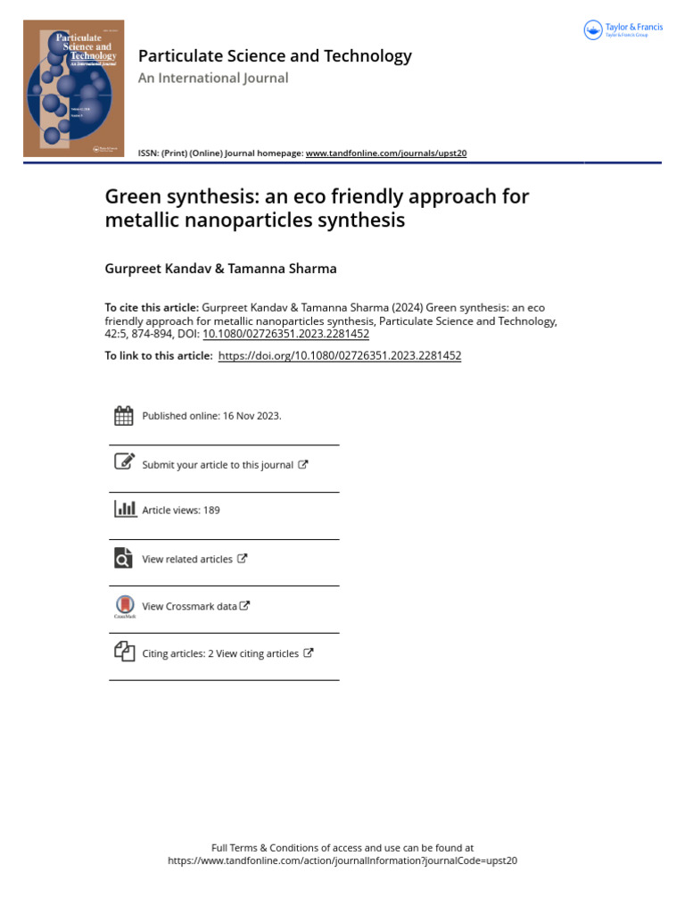 Green Synthesis An Eco Friendly Approach For Metallic Nanoparticles ...