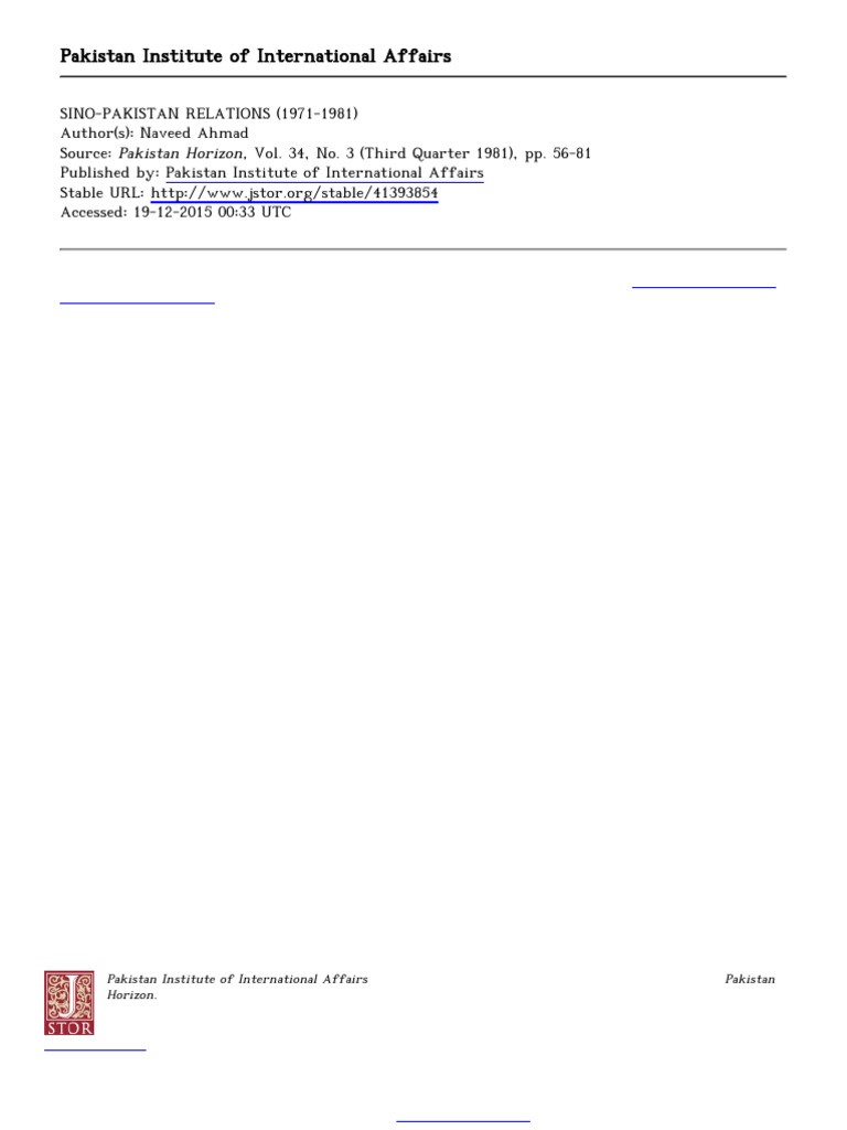 Sino-Pak Relations 1971 To 1979 | PDF | China | World Politics