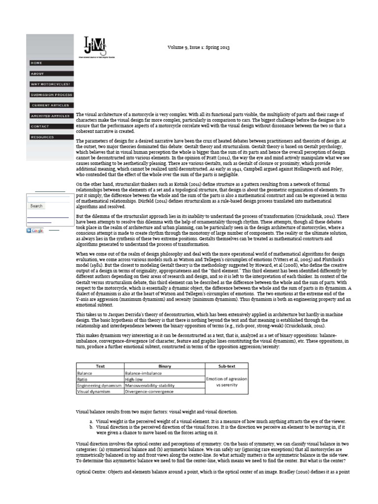 Motorcycle Design: Balancing Dynamism | PDF | Color | Weight