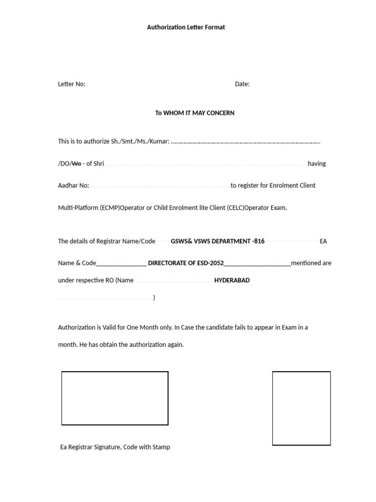 Authorization Letter Format for Exam | PDF