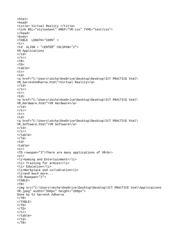 VR Applications - HTML | PDF