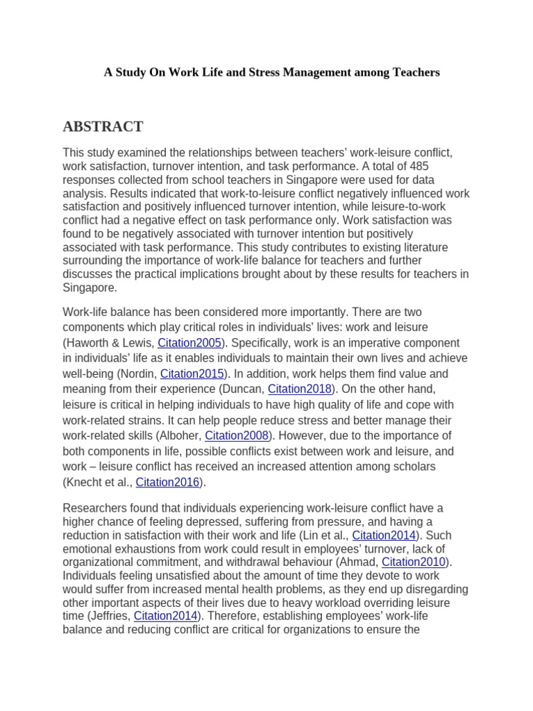 A Study On Work Life and Stress Management Among Teachers Art5 | PDF ...