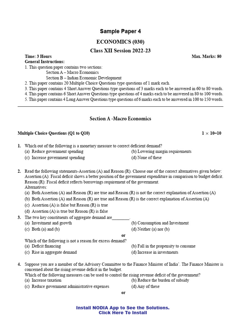 EC Sample Paper 4 Unsolved | PDF | Money | Government Budget Balance