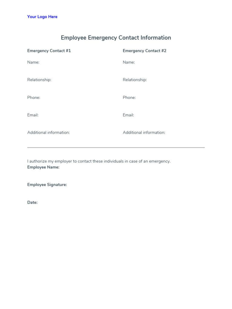 Employee Emergency Contact Form Template | PDF