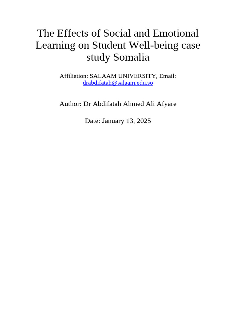 SEL Impact on Student Well-being in Somalia | PDF | Psychological ...