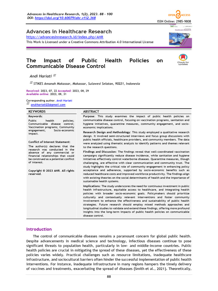 The Impact of Public Health Policies On Communicab | PDF | Public ...