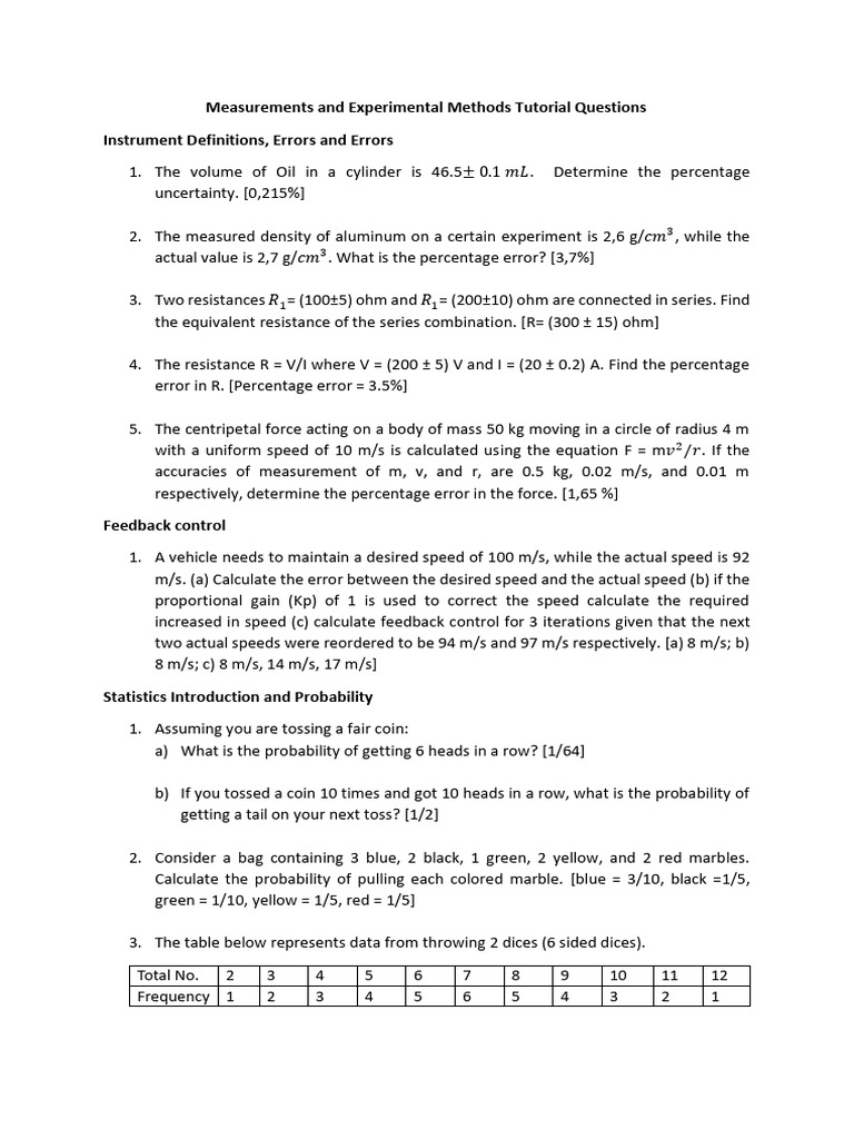 Experimental Methods and Error Analysis Guide | PDF | Variance