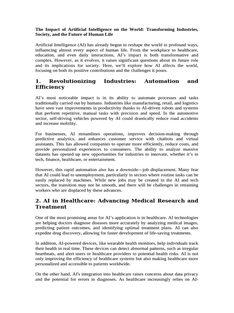 The Impact of Artificial Intelligence On The World | PDF | Artificial ...