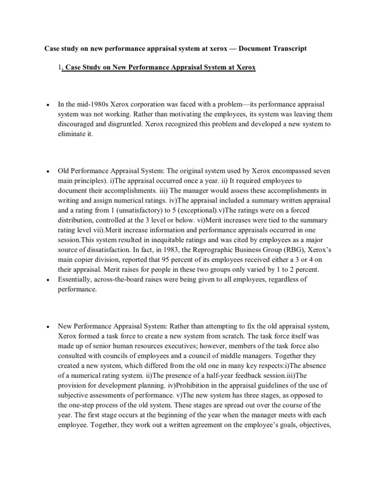 Case Study On New Performance Appraisal System at Xerox 786om | PDF ...
