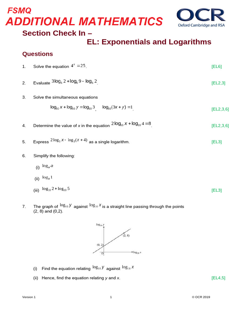 Exponential and Logarithmic Problems | PDF | Logarithm | Equations