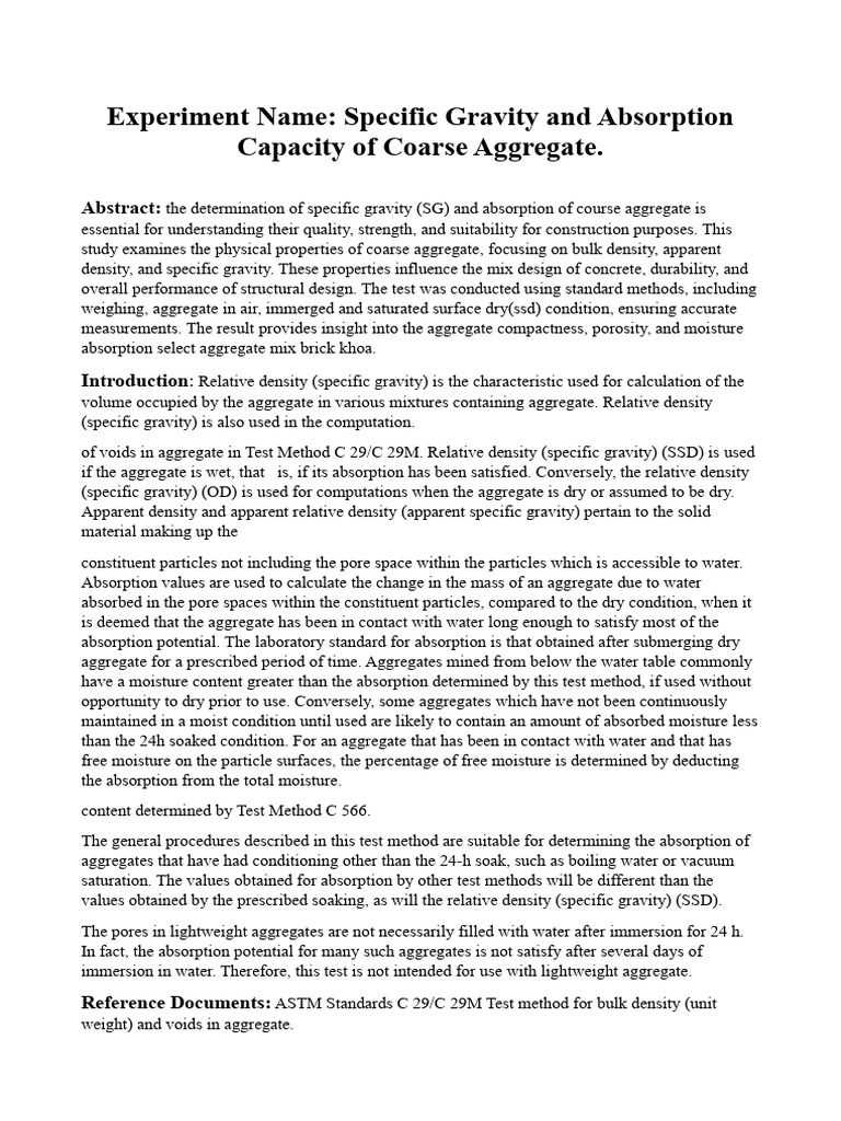 Absorption Capacity CA (Final) | PDF | Density | Porosity