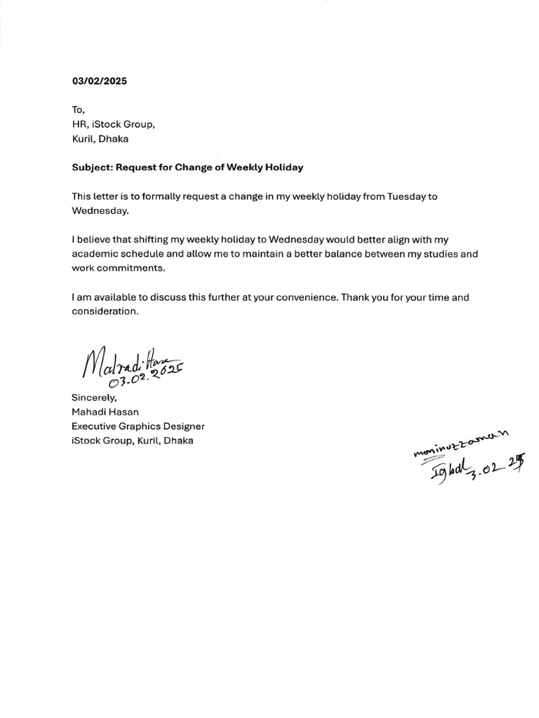 Request to Change Weekly Holiday | PDF