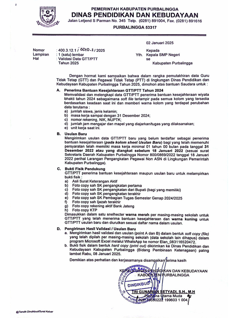 SRT Validasi GTT PTT Bagi SMP | PDF