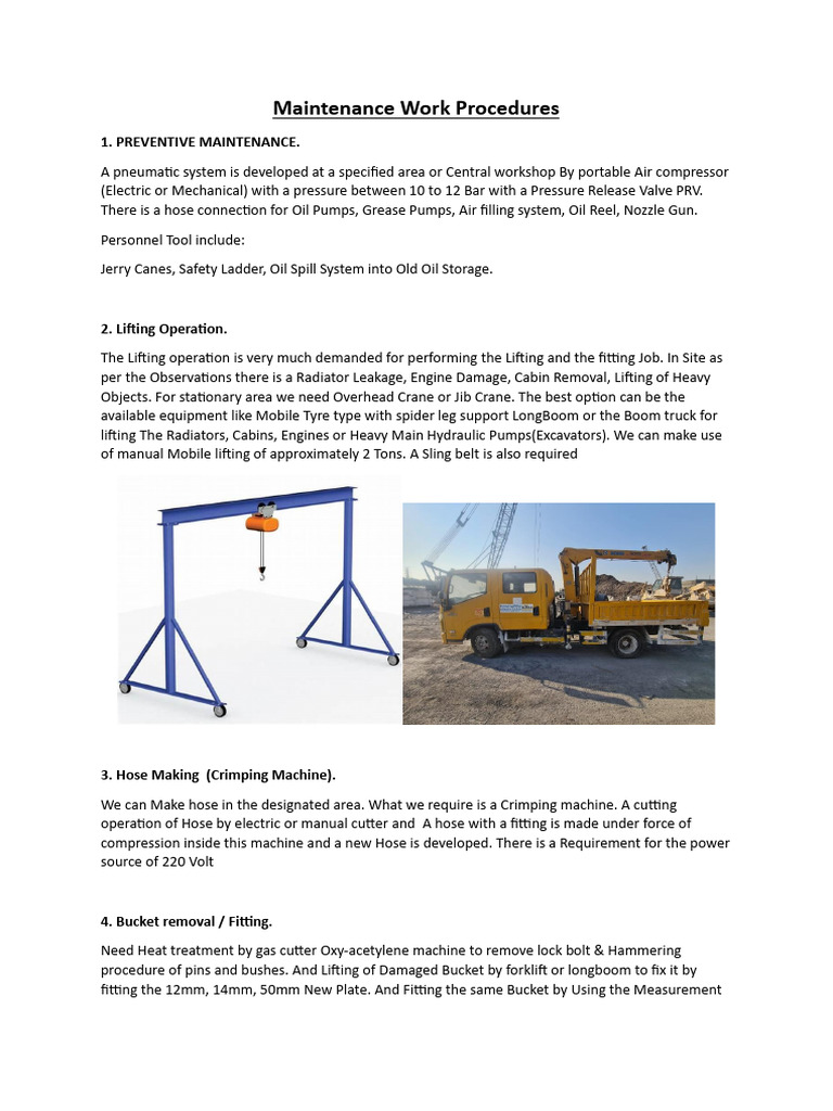 Maintenance Work Procedures | PDF | Crane (Machine) | Tire