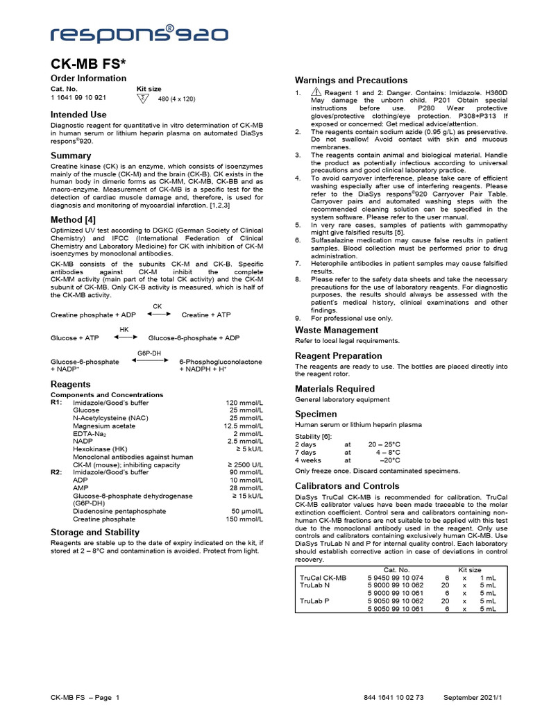 IFU - R920 e CKMB 1 | PDF | Reference Range | Blood Plasma
