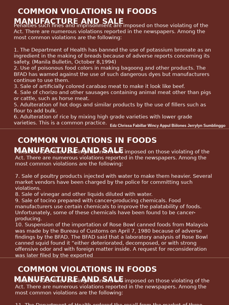 Common Food Violations and Penalties | PDF | Food And Drug ...