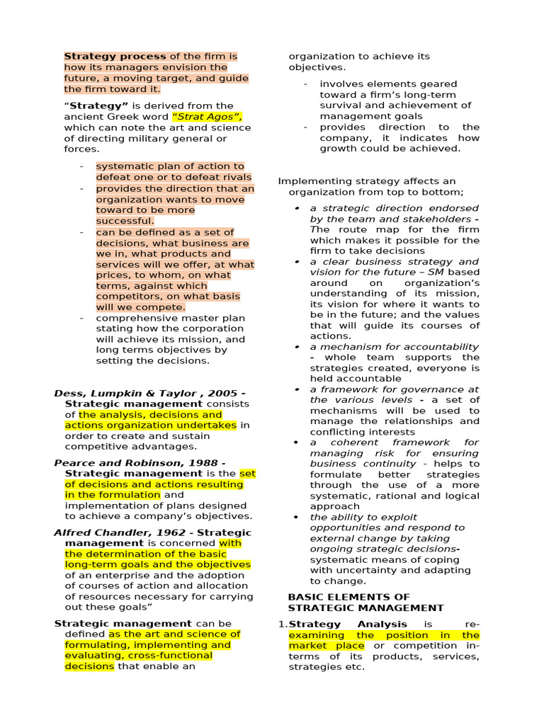 Strategic Management Process Overview | PDF | Strategic Management | Goal
