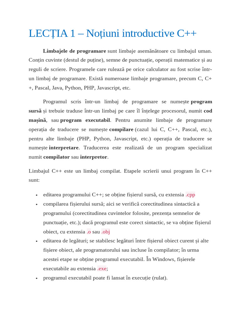 Lectia 1 Structura Unui Program | PDF