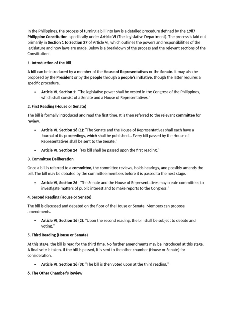 Philippine Bill to Law Process Explained | PDF | Bill (Law) | United ...