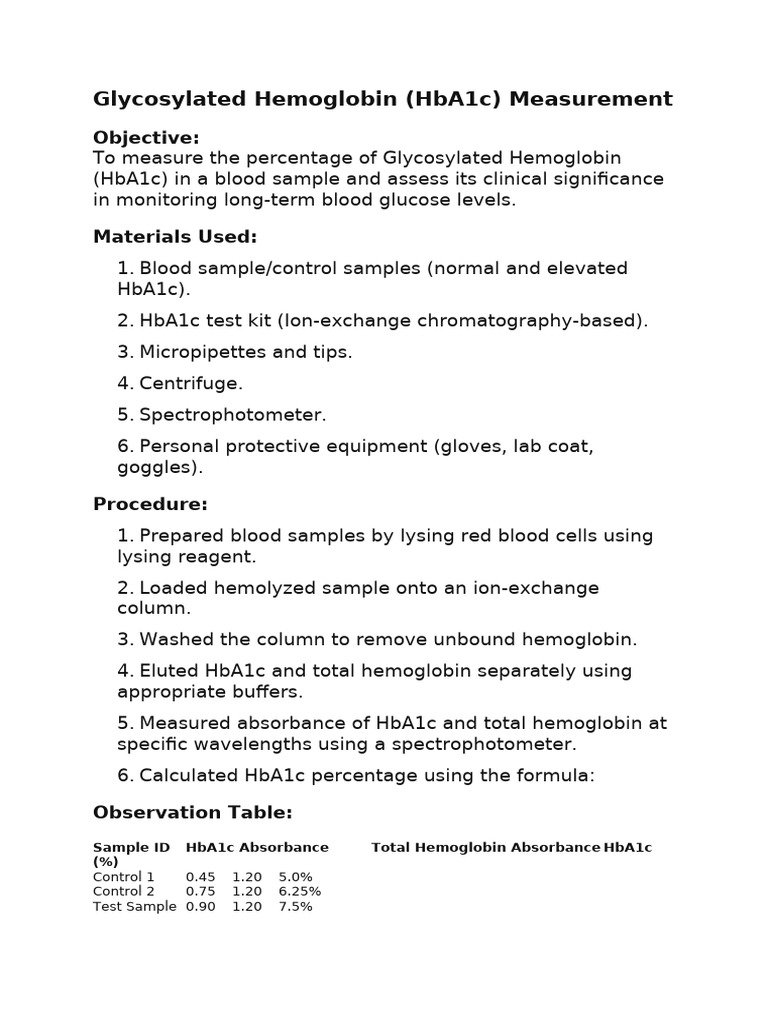 Glycosylated Hemoglobin (Hba1C) Measurement: Objective | PDF