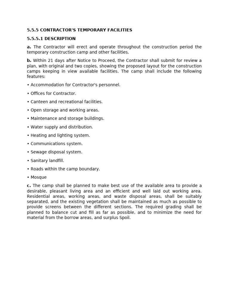 5.5.5 Contractor'S Temporary Facilities 5.5.5.1 DESCRIPTION A. B | PDF