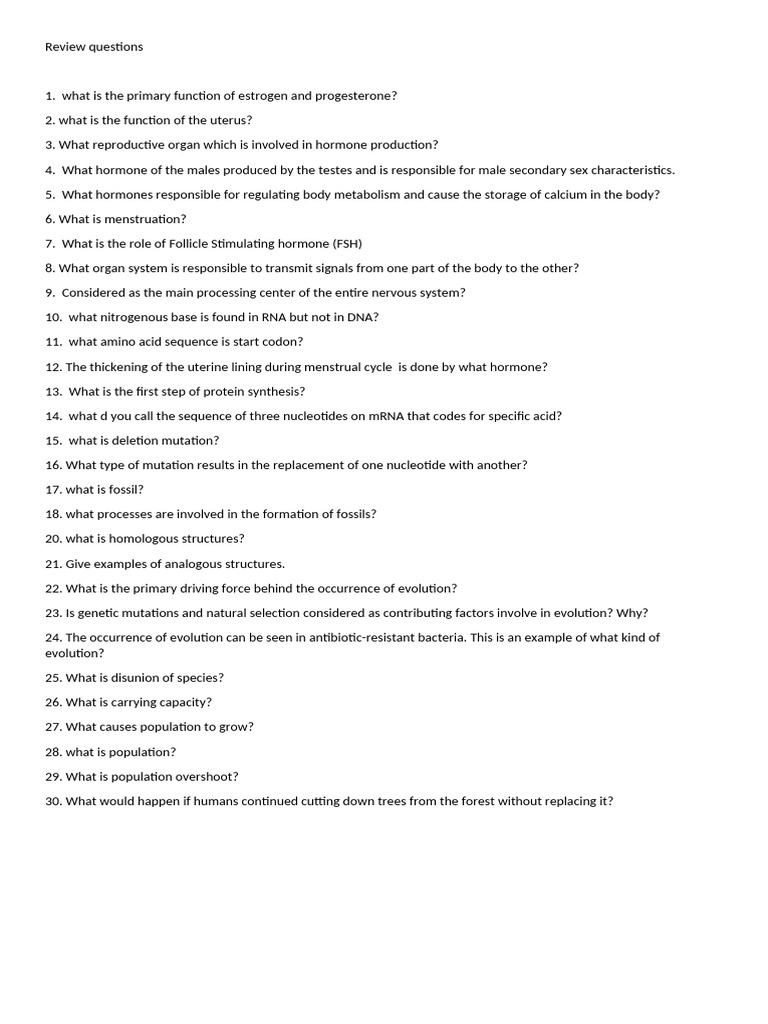 Essential Biology Review Questions | PDF