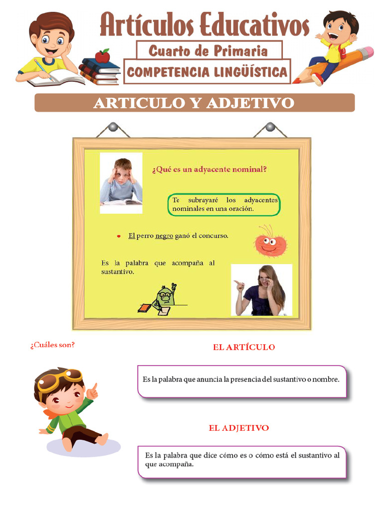 Articulo y Adjetivo para Cuarto de Primaria | PDF